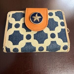 Spartina 449 Blue and Cream Leather Patch wallet. **flaws noted in pics